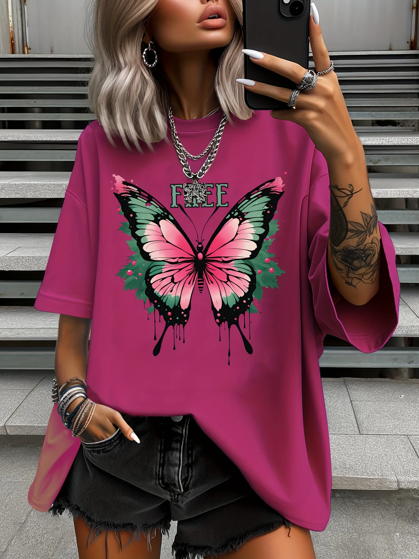 Summer Plus Size Fashion Women's T-Shirt Original Design Colorful Butterfly Printed Women's Casual Round Neck Short Sleeved Tops
Summer Plus Size Fashion Women's T-Shirt Original Design Colorful Butterfly Printed Women's Casual Round Neck Short Sleeved Tops