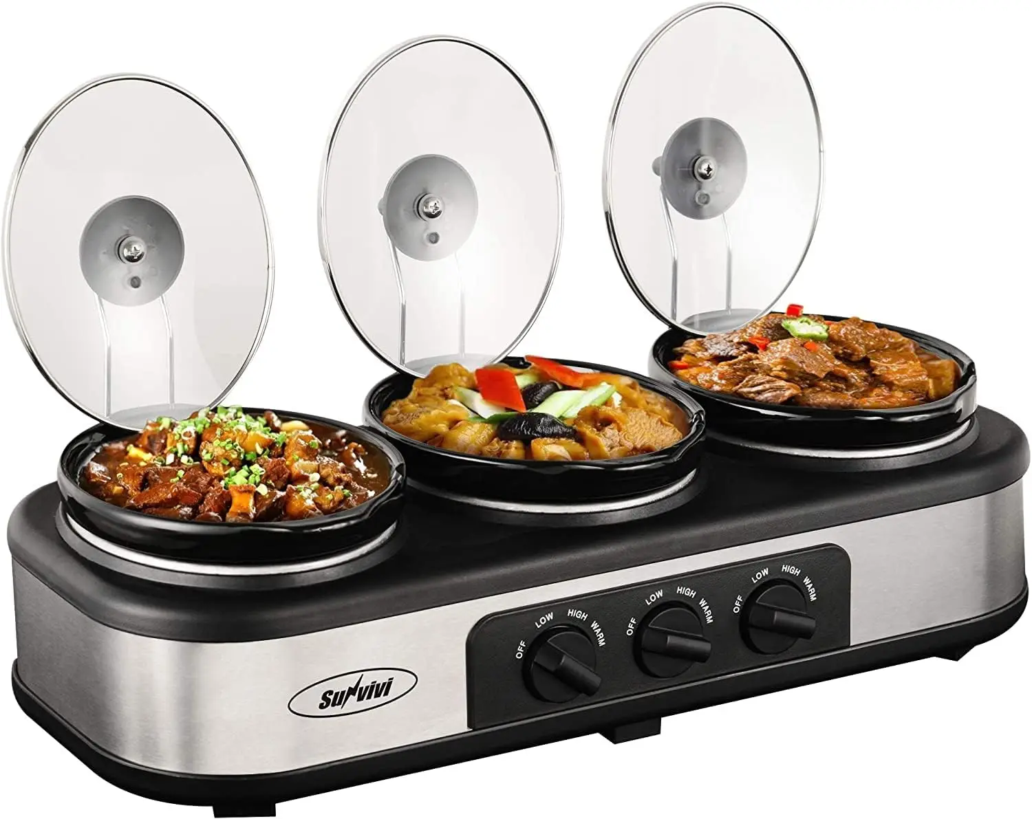 Slow Cooker, Triple Slow Cooker Buffet Server and Food Warmer, 3-Section 1.5-Quart Upgraded Oval Ceramic Pot with Stainless
Slow Cooker, Triple Slow Cooker Buffet Server and Food Warmer, 3-Section 1.5-Quart Upgraded Oval Ceramic Pot with Stainless