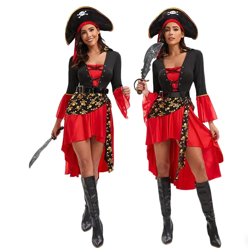 Halloween Pirate Queen Cosplay Costume Medieval Navigator Dress Hat Belt Suit Carnival Party Role Playing Outfit for Women
Halloween Pirate Queen Cosplay Costume Medieval Navigator Dress Hat Belt Suit Carnival Party Role Playing Outfit for Women