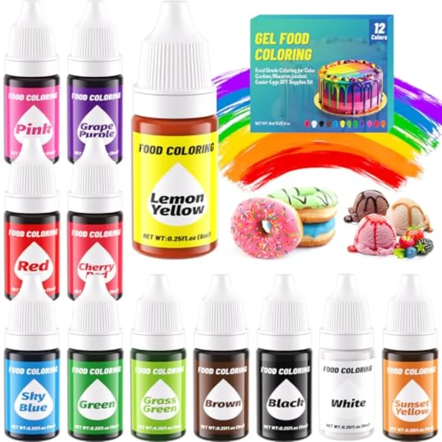 12 Color Gel Food Coloring Liquid Set, Food Grade Tasteless Vibrant Food Coloring Dye for Baking Icing Cake Decorating Cookie F
12 Color Gel Food Coloring Liquid Set, Food Grade Tasteless Vibrant Food Coloring Dye for Baking Icing Cake Decorating Cookie F
