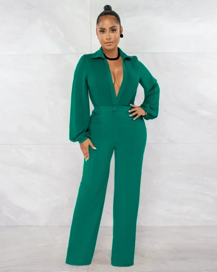 GUWU Elegant Women Lantern Long Sleeve Turn-down Neck Shirt Style Straight Jumpsuit Autumn Winter Soild Office Lady Outfits
GUWU Elegant Women Lantern Long Sleeve Turn-down Neck Shirt Style Straight Jumpsuit Autumn Winter Soild Office Lady Outfits