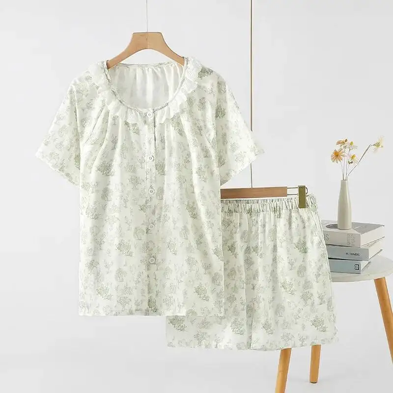 Summer Princess Style Short Sleeved Shorts Lace Edge Collar Floral Printed Cute Sweet Girls' Pamas And Home Wear Set
Summer Princess Style Short Sleeved Shorts Lace Edge Collar Floral Printed Cute Sweet Girls' Pamas And Home Wear Set