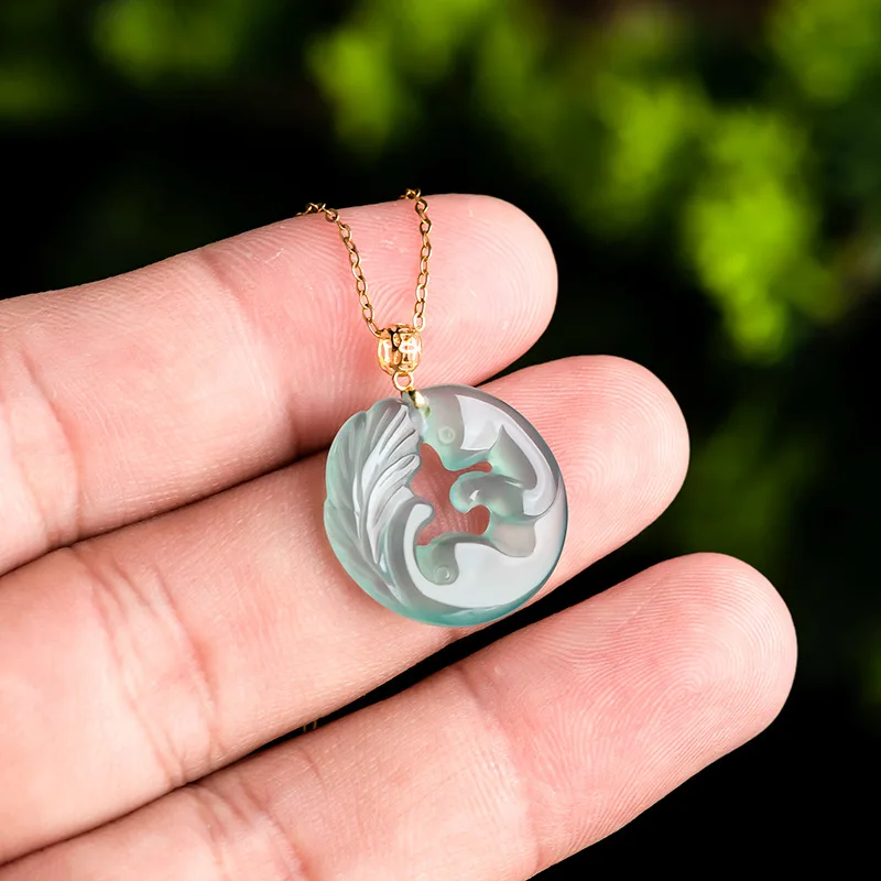18K Gold Inlaid Natural Jade Blue Water Nine-tailed Fox Jadeite Pendant Ice Pendant Fashionable Women Emerald Pendant Party Gift
18K Gold Inlaid Natural Jade Blue Water Nine-tailed Fox Jadeite Pendant Ice Pendant Fashionable Women Emerald Pendant Party Gift