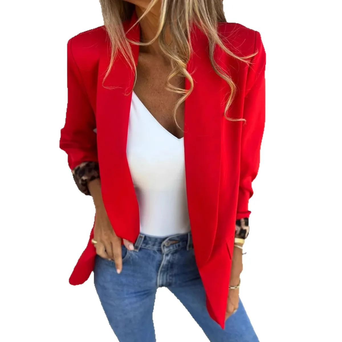 Женская однотонная куртка с длинным рукавом, приталенный кардиган, блейзер с отложным воротником, повседневные элегантные куртки с открытой строчкой, осень 2025 г.
Женская однотонная куртка с длинным рукавом, приталенный кардиган, блейзер с отложным воротником, повседневные элегантные куртки с открытой строчкой, осень 2025 г.