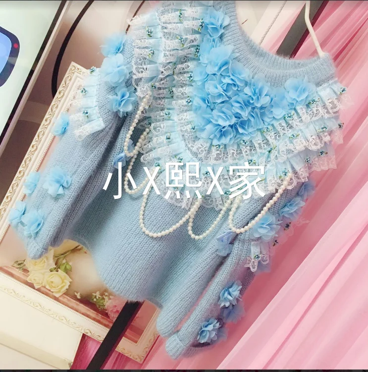 Princess Women's Beaded Cashmere Sweaters Handmade Flower Cherry Fashion Female All-Match O Neck Long Sleeve Blue Wool
Princess Women's Beaded Cashmere Sweaters Handmade Flower Cherry Fashion Female All-Match O Neck Long Sleeve Blue Wool