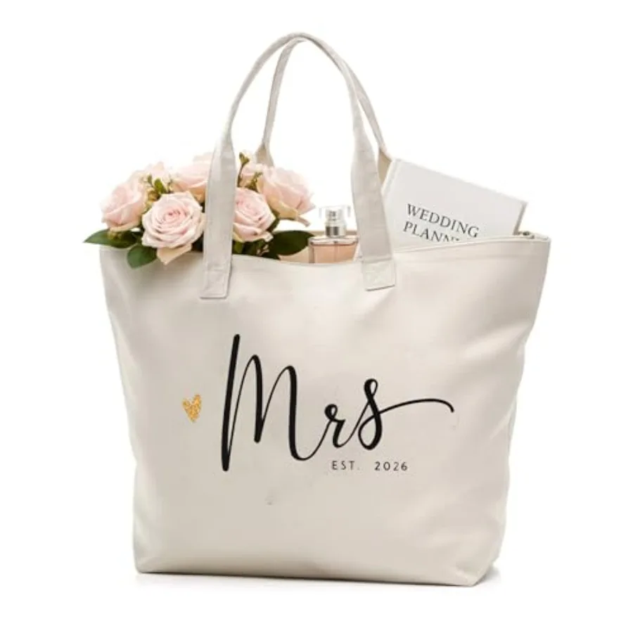 Mrs Tote for 2026 Large Natural Canvas Wedding Tote with Zipper and Pocket, Future Mrs and to Be Gifts for Bridal Shower, Engag
Mrs Tote for 2026 Large Natural Canvas Wedding Tote with Zipper and Pocket, Future Mrs and to Be Gifts for Bridal Shower, Engag