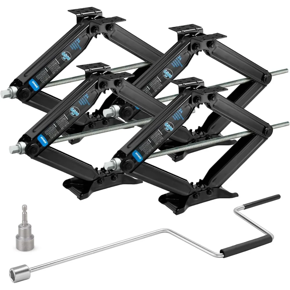 Heavy Duty RV Stabilizer Jacks 4 Pack 24 Inch Travel Trailer Camper Leveling Scissor Jack with Crank Handle and Drill
Heavy Duty RV Stabilizer Jacks 4 Pack 24 Inch Travel Trailer Camper Leveling Scissor Jack with Crank Handle and Drill