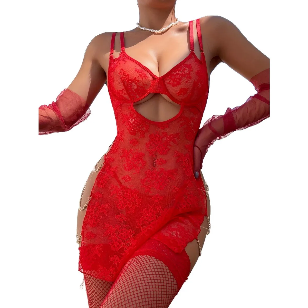 Lace Lingerie Sheer Mesh Cut Out Metal Chain Bodystocking Teddy Sexy Nightwear Romantic Honeymoon Valentine's Day Lingerie Set
Lace Lingerie Sheer Mesh Cut Out Metal Chain Bodystocking Teddy Sexy Nightwear Romantic Honeymoon Valentine's Day Lingerie Set