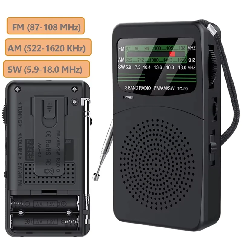 -A95Z TG-99 Portable Full Band Radio Mini FM AM SW Radio Receiver With High Power Speaker Support LED Light Wired Headset
-A95Z TG-99 Portable Full Band Radio Mini FM AM SW Radio Receiver With High Power Speaker Support LED Light Wired Headset