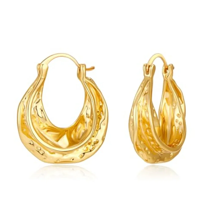 Chunky Hoop Earrings for Women 14K Gold Plated Hammered Texture Thick Wide Hoops Hypoallergenic Statement Jewelry Gifts
Chunky Hoop Earrings for Women 14K Gold Plated Hammered Texture Thick Wide Hoops Hypoallergenic Statement Jewelry Gifts