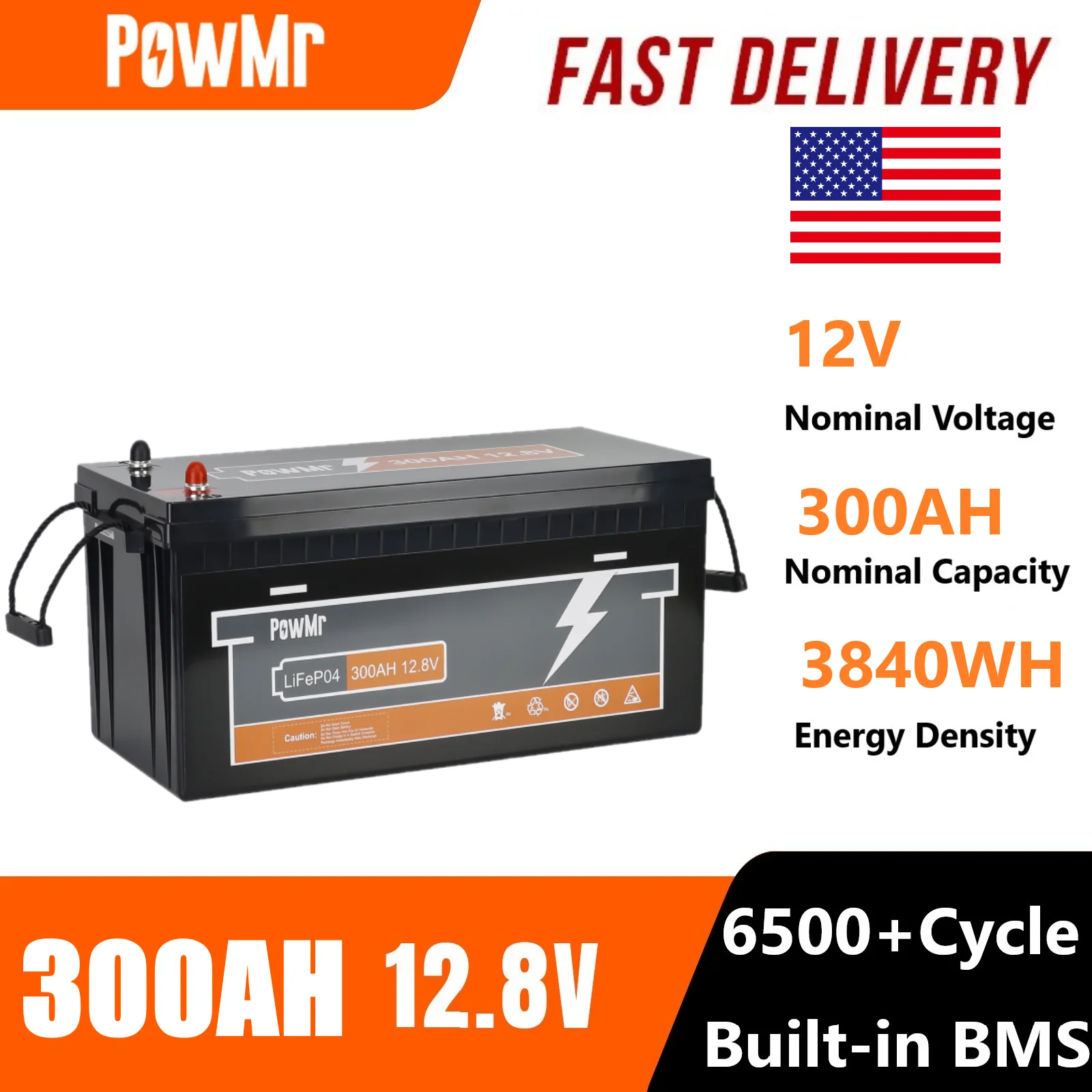 PowMr 12V 300Ah LiFePo4 Battery 3840WH Built-in 200A BMS 6000+ Cycle 12V Battery Pack Camping Car RV Boat Solar Energy Battery
PowMr 12V 300Ah LiFePo4 Battery 3840WH Built-in 200A BMS 6000+ Cycle 12V Battery Pack Camping Car RV Boat Solar Energy Battery