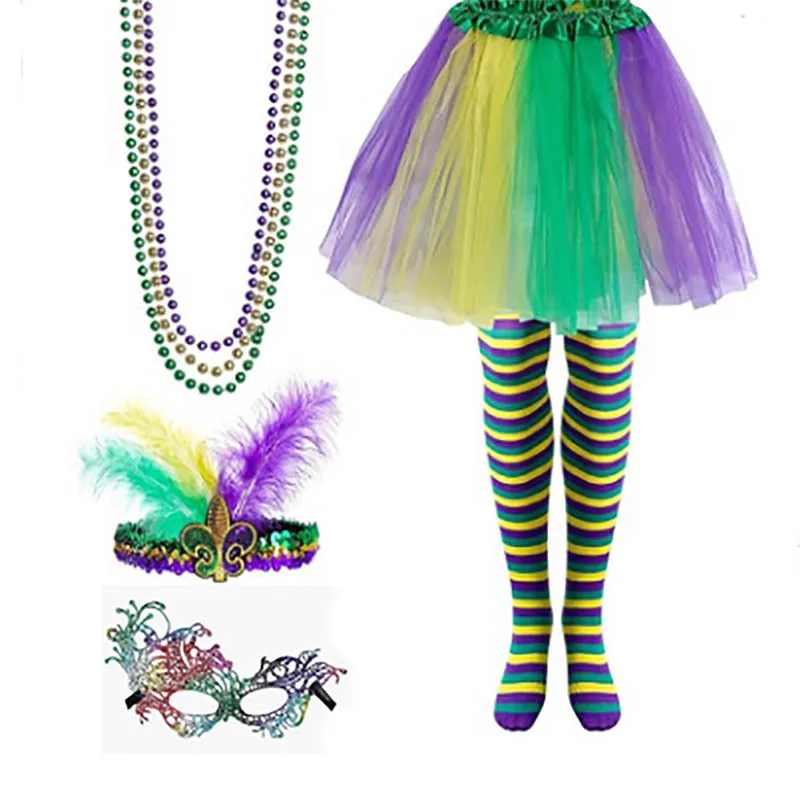 Mardi Gras Costume Set Feather Headband Mask Tutu Skirt Striped Socks Party Accessory Performance Costume Set
Mardi Gras Costume Set Feather Headband Mask Tutu Skirt Striped Socks Party Accessory Performance Costume Set