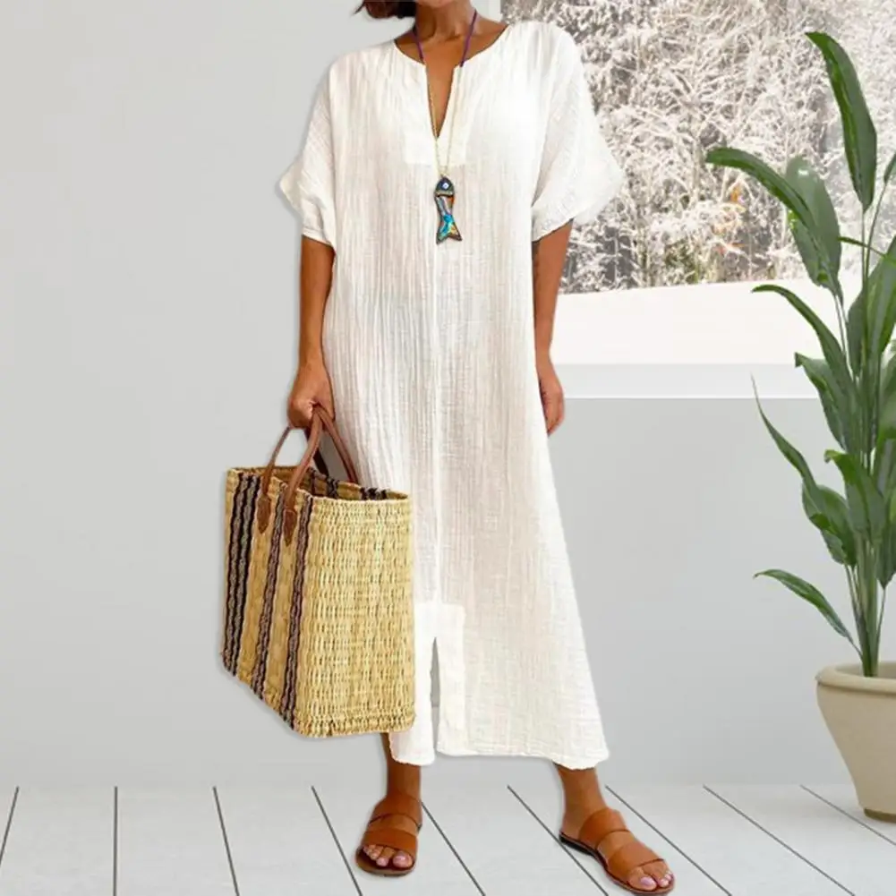 V-Neck Short Sleeve Women Dress Solid Color Loose Maxi Pullover Dress Female Clothing
V-Neck Short Sleeve Women Dress Solid Color Loose Maxi Pullover Dress Female Clothing