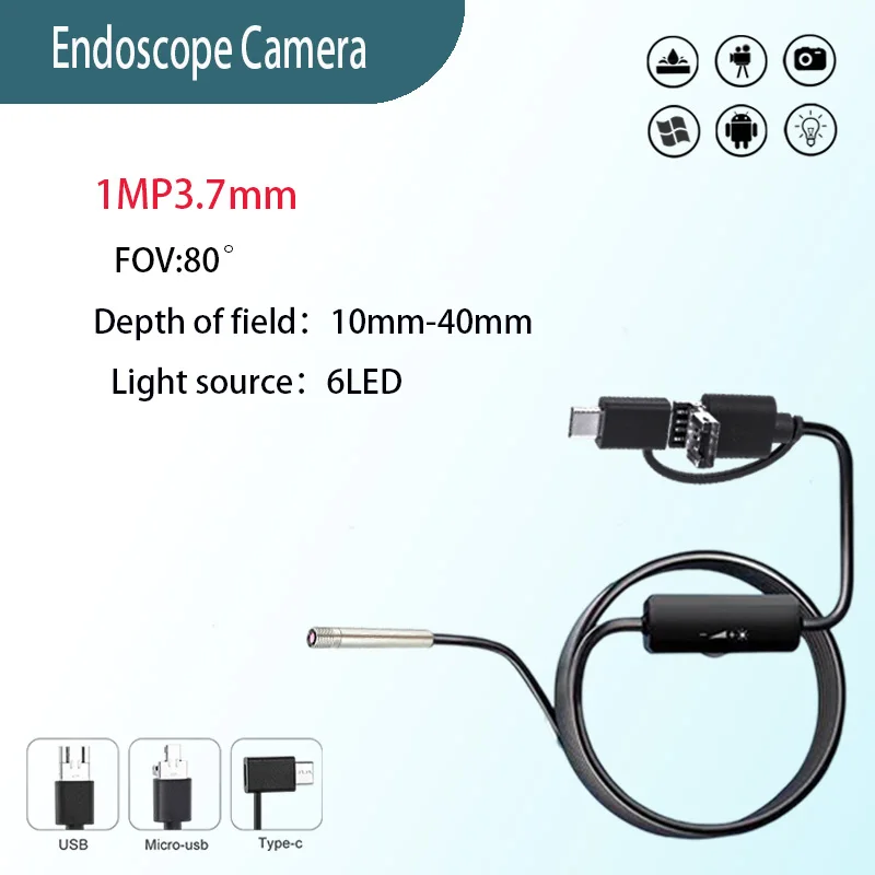 1MP 3.7mm USB Soft Cord Endoscope Macro Industrial Pipeline Inspection with Accessories
1MP 3.7mm USB Soft Cord Endoscope Macro Industrial Pipeline Inspection with Accessories