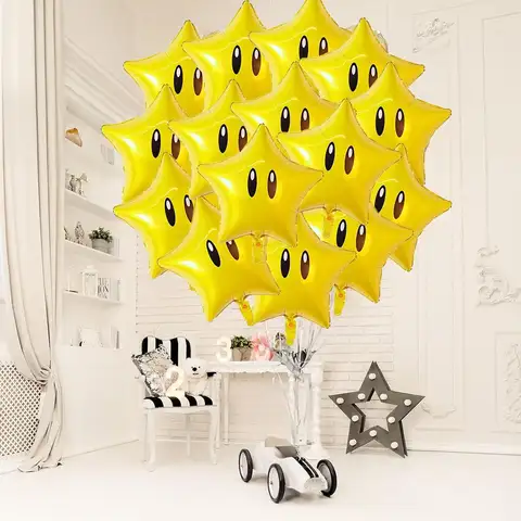 10/50PCS Gold Star Foil Balloons Super Gold Coin Balloon Yellow Star Balloons for Video Game Themed Birthday Party Decorations