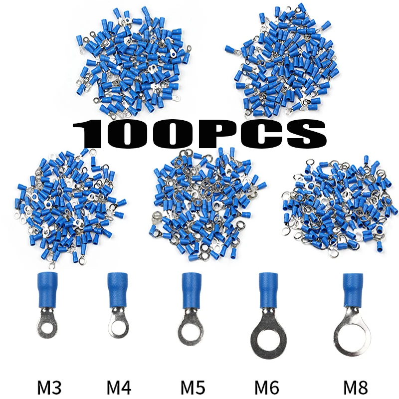 100Pcs/Set RV2 Insulated Blue Ring Terminals Wire Cable Electrical Crimp Connectors 16-14 AWG Kit M3/M4/M5/M6/M8
100Pcs/Set RV2 Insulated Blue Ring Terminals Wire Cable Electrical Crimp Connectors 16-14 AWG Kit M3/M4/M5/M6/M8