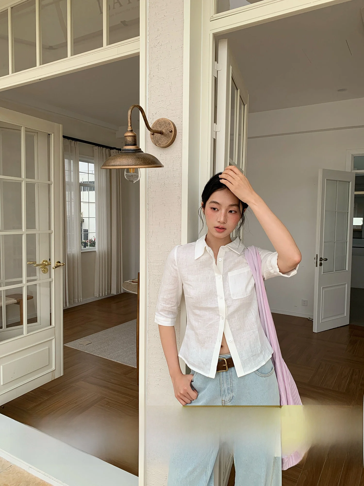 Creamsu Women's Slim Fit Shirt with Belt mid Sleeve Turn-down Collar Commute Style Spring Summer White Color Business Top
Creamsu Women's Slim Fit Shirt with Belt mid Sleeve Turn-down Collar Commute Style Spring Summer White Color Business Top