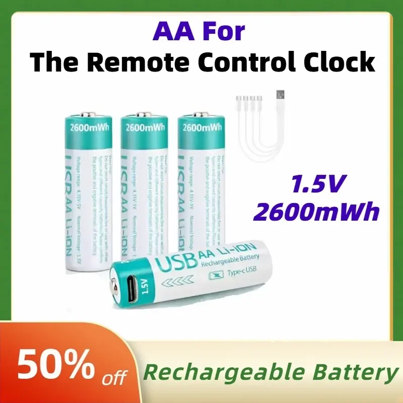1.5V 2600mWh AA Rechargeable Type-C USB Lithium-ion Batteries Suitable for The Remote Control Clock Replaceable Battery
1.5V 2600mWh AA Rechargeable Type-C USB Lithium-ion Batteries Suitable for The Remote Control Clock Replaceable Battery