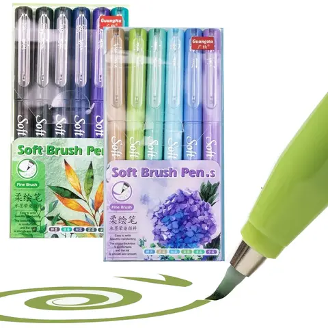 6 adet yumuşak fırça ucu işaretleme kalemleri sanatçı İşaretleyiciler esnek ucu çeşitli renkler günlük kaydı için el yazı kaligrafi çizim