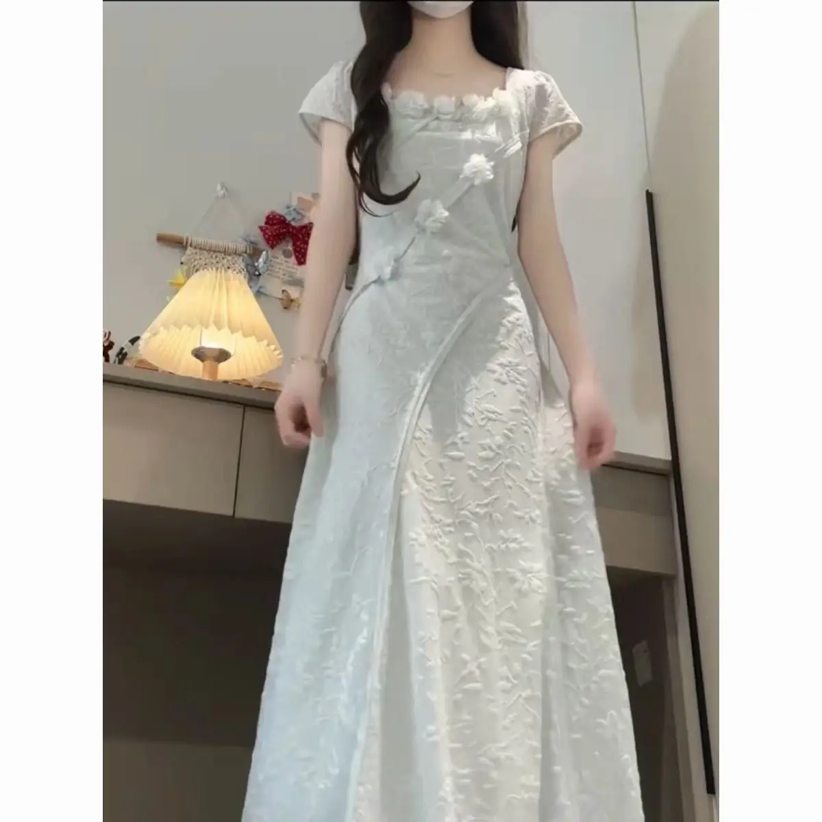 2026 New Jacquard Short Sleeve Dress Women Summer French Long A-line Vestidos Female Square Collar Loose Dresses U197
2026 New Jacquard Short Sleeve Dress Women Summer French Long A-line Vestidos Female Square Collar Loose Dresses U197