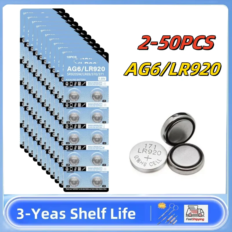 1.55V Coin Battery AG6 371 SR920SW LR920 SR927 171 370 L921 LR69 SR920 Button Batteries For Watch Toys Remote Button Cell
1.55V Coin Battery AG6 371 SR920SW LR920 SR927 171 370 L921 LR69 SR920 Button Batteries For Watch Toys Remote Button Cell