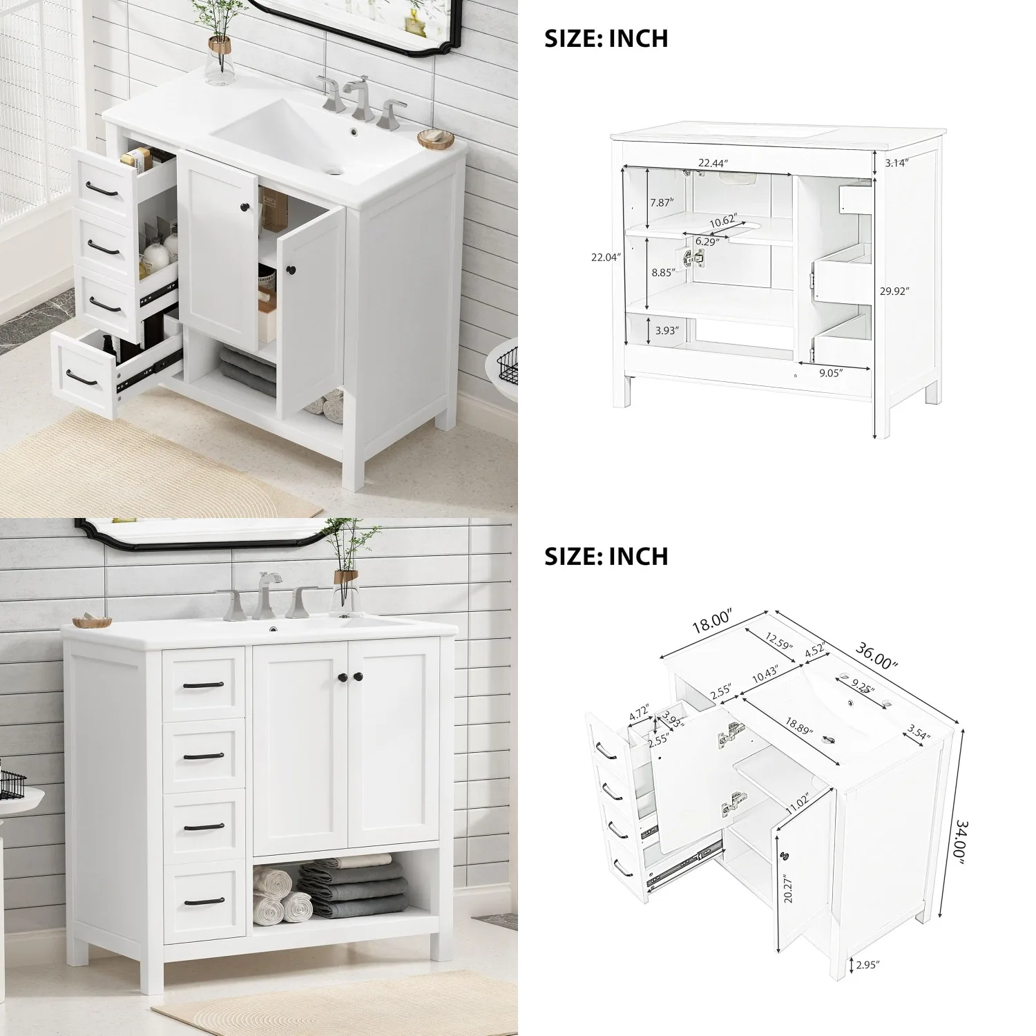 36" Bathroom Vanity Cabinet Right Side Sink Multi-Functional Drawers Soft Closing Doors Open Shelf White, Customized
36" Bathroom Vanity Cabinet Right Side Sink Multi-Functional Drawers Soft Closing Doors Open Shelf White, Customized