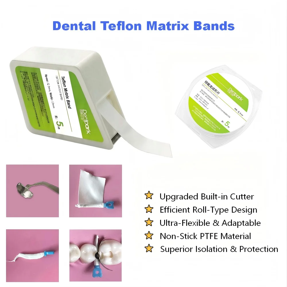Dental Teflon Matrix Bands Gingival Margin Non-Stick Restorative Matrix Composite&Acid Etching Tape 10mm&13mm Width 5m/Roll
Dental Teflon Matrix Bands Gingival Margin Non-Stick Restorative Matrix Composite&Acid Etching Tape 10mm&13mm Width 5m/Roll