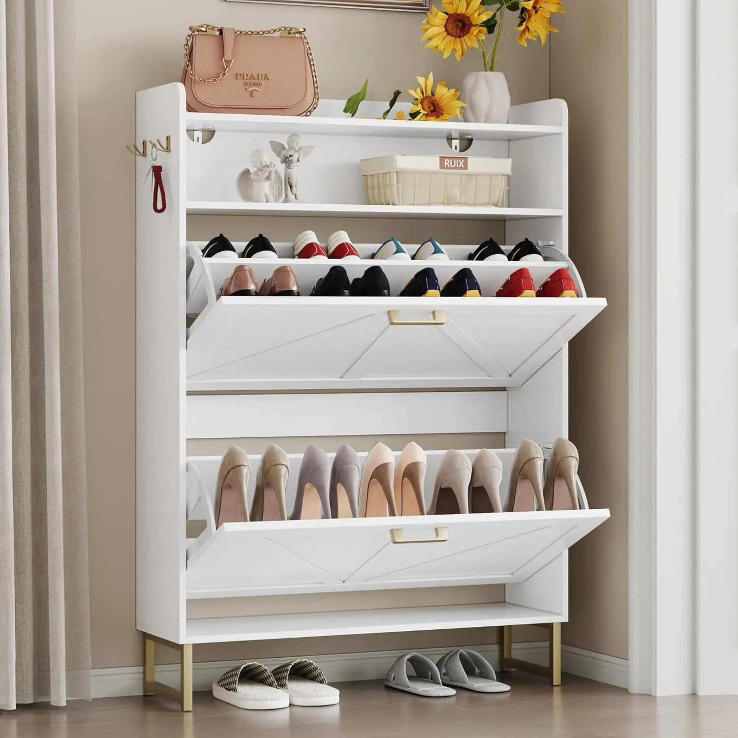 Shoe Cabinet with 2 Flip Drawers Narrow Shoe Storage Cabinet Organizer Wooden Freestanding Shoe Rack Hidden Slim Storage Cabinet
Shoe Cabinet with 2 Flip Drawers Narrow Shoe Storage Cabinet Organizer Wooden Freestanding Shoe Rack Hidden Slim Storage Cabinet