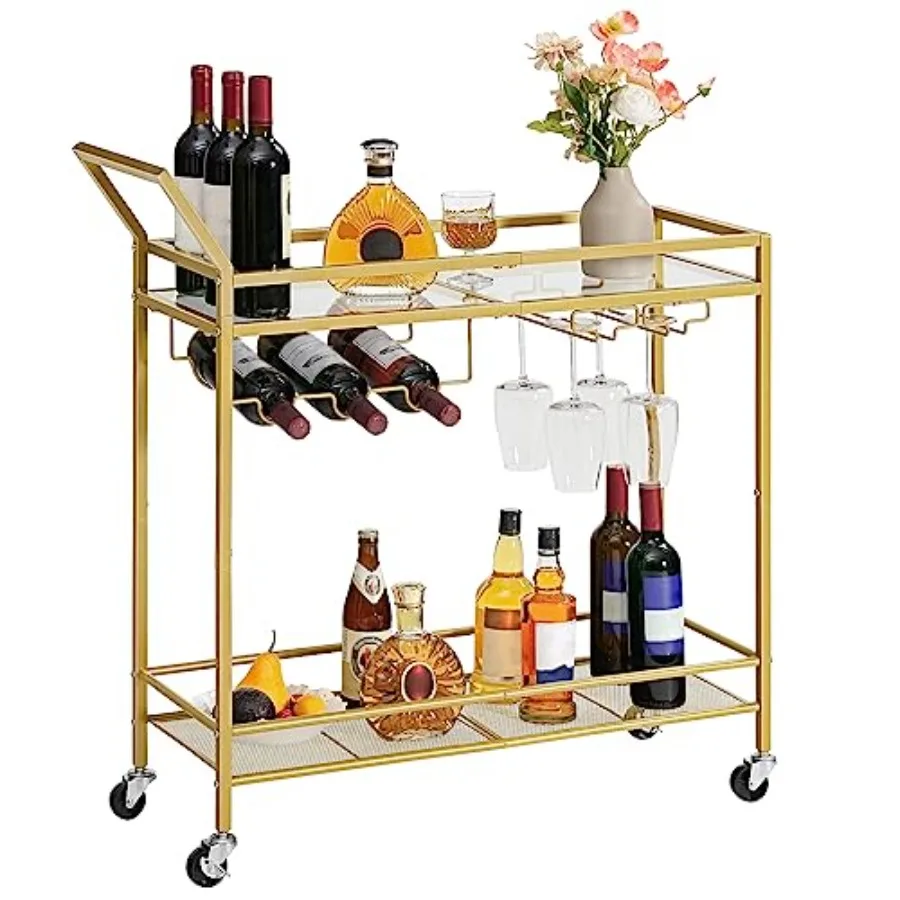 Bar Cart for The Home, Gold Bar Cart, 2-Tier Home Bar Serving Cart with Wine Rack and Glass Holder, Bar Carts with for Bar, Kit
Bar Cart for The Home, Gold Bar Cart, 2-Tier Home Bar Serving Cart with Wine Rack and Glass Holder, Bar Carts with for Bar, Kit