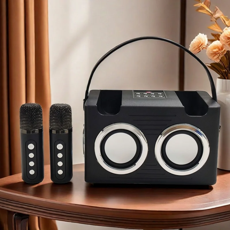Portable Bluetooth speaker for home karaoke machine with wireless dual microphones supporting TF card/USB/AUX playback subwoofer
Portable Bluetooth speaker for home karaoke machine with wireless dual microphones supporting TF card/USB/AUX playback subwoofer