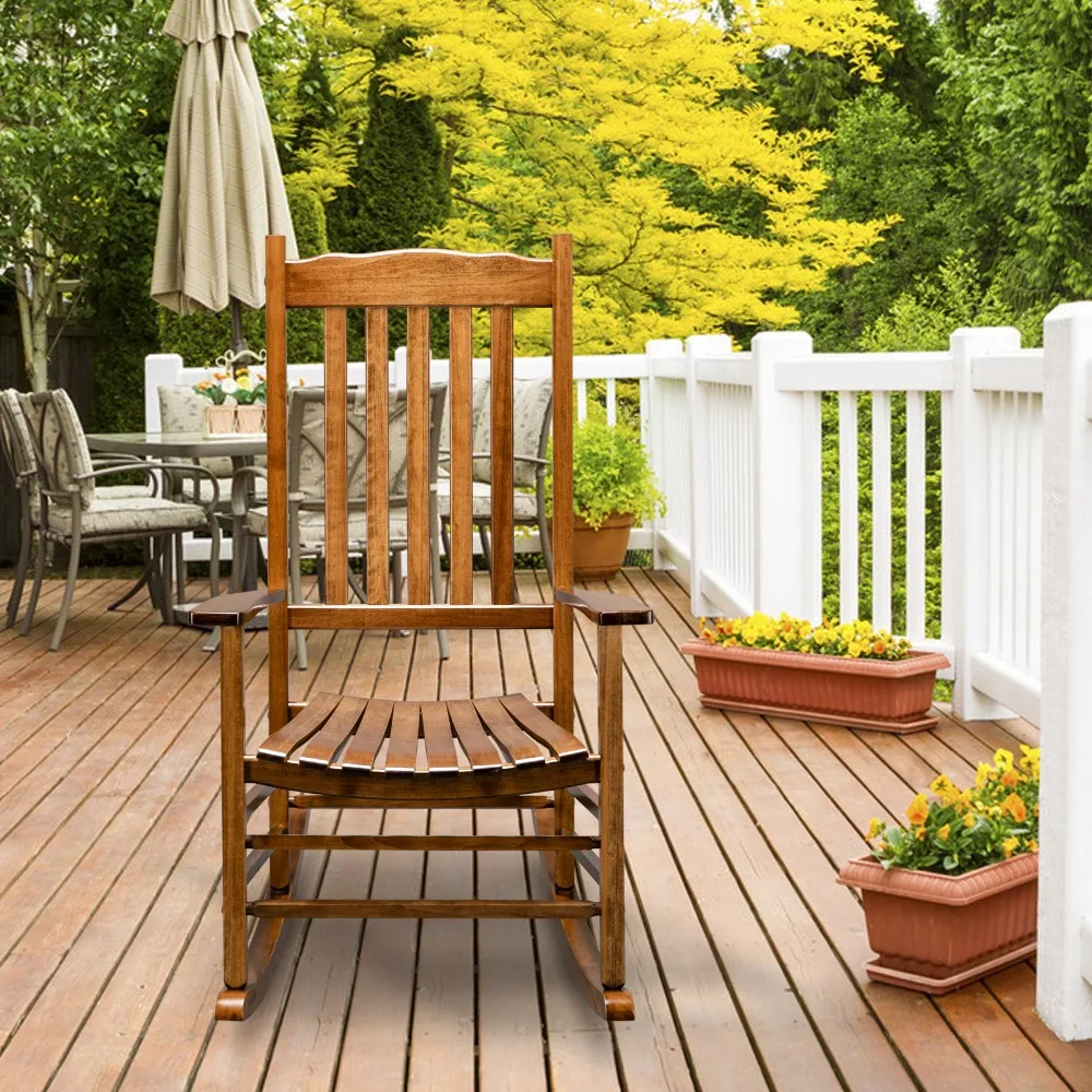 Square Wooden Rocking Chair with Armrests, Outdoor Wood Rocking Bench with High Backrest
Square Wooden Rocking Chair with Armrests, Outdoor Wood Rocking Bench with High Backrest