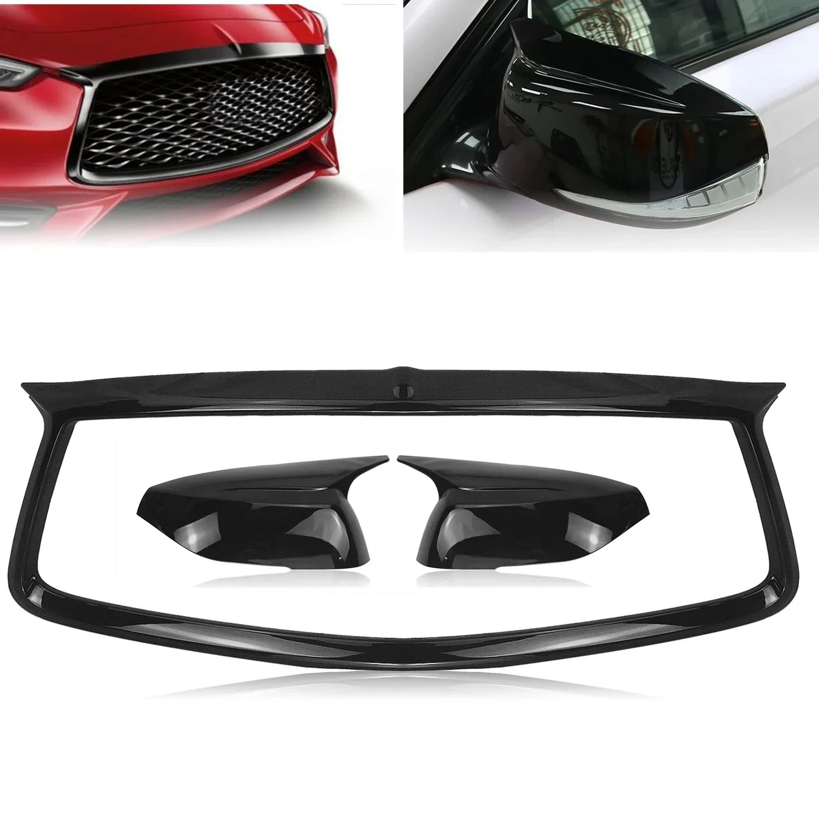 New! Glossy Black Car Front Grille Cover Grill Frame Trim Upper Mesh Bezel+Rear View Mirror Cover Add On For Infiniti Q60 2017-2
New! Glossy Black Car Front Grille Cover Grill Frame Trim Upper Mesh Bezel+Rear View Mirror Cover Add On For Infiniti Q60 2017-2
