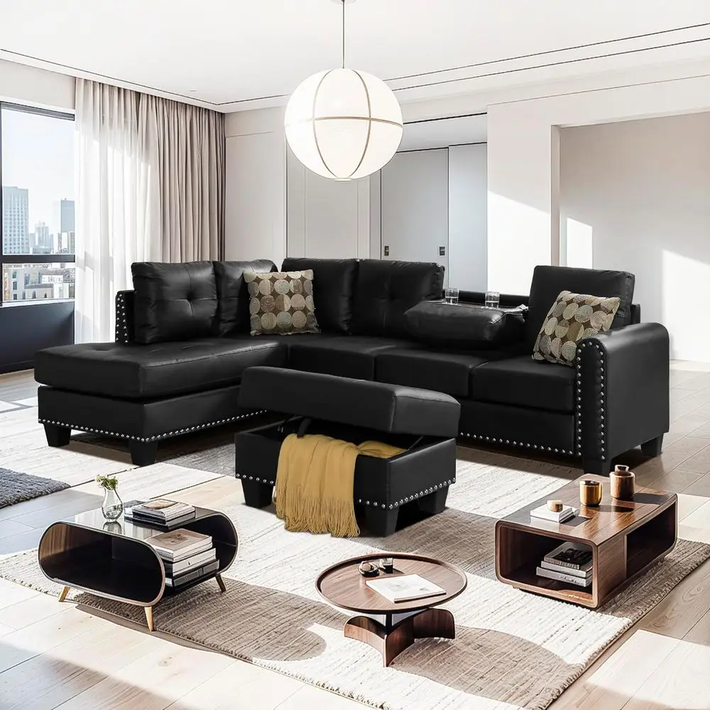 L-Shaped 3-Piece Sectional Sofa Set, 98 Wide with Cup Holders and Storage Ottoman, Black for Living Room Decor
L-Shaped 3-Piece Sectional Sofa Set, 98 Wide with Cup Holders and Storage Ottoman, Black for Living Room Decor