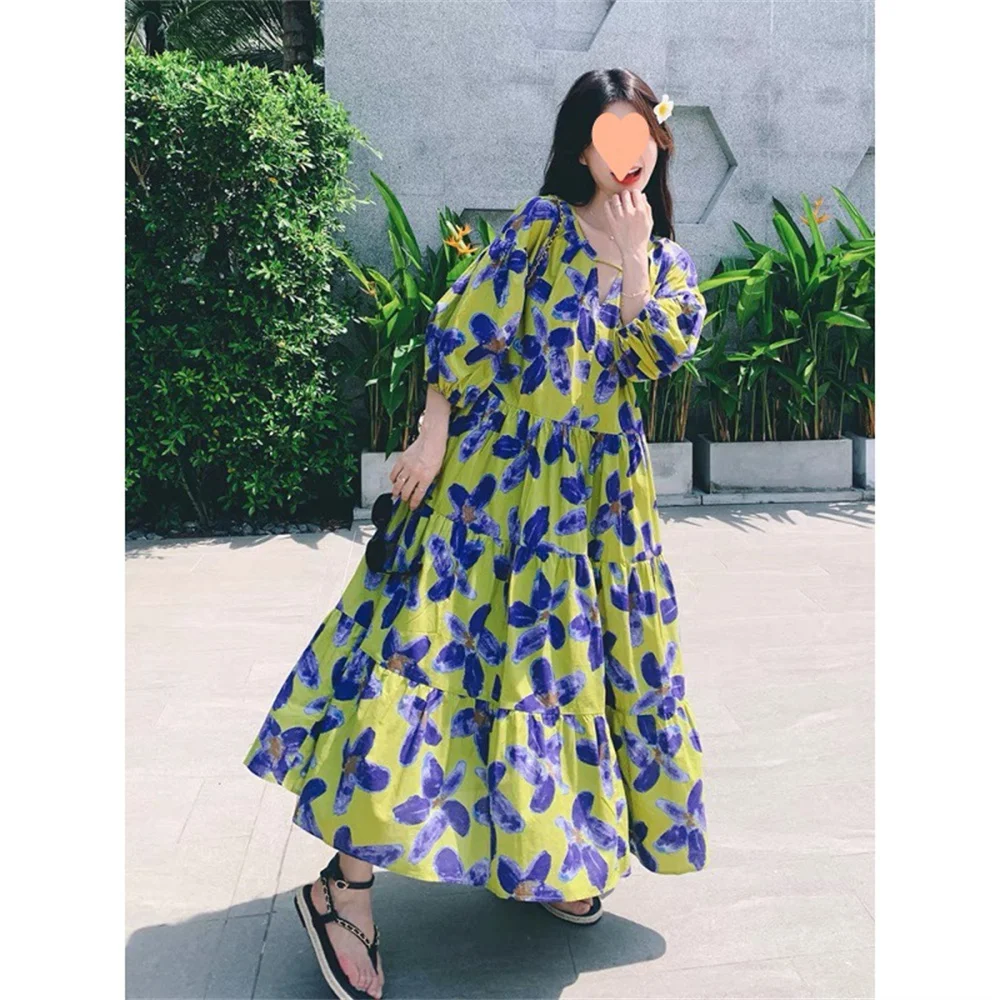 French Vintage Print Dress Women's Summer 2024 fashion women's new French vintage full skirt train beach long dress
French Vintage Print Dress Women's Summer 2024 fashion women's new French vintage full skirt train beach long dress