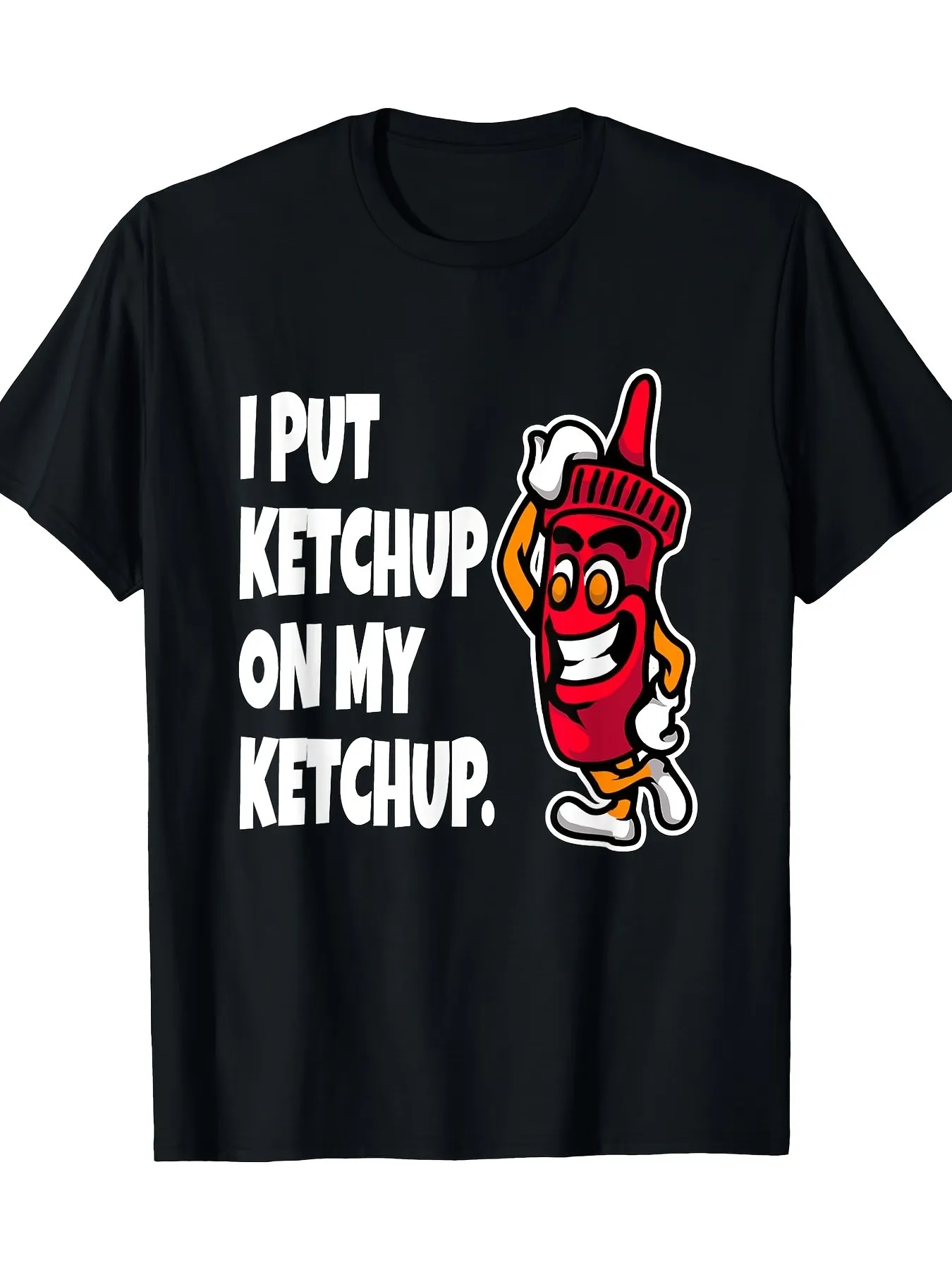 Cotton T-Shirt with Funny Ketchup Graphic, 100% Cotton Crew Neck Tee, Casual Short Sleeve Pullover for All Seasons
Cotton T-Shirt with Funny Ketchup Graphic, 100% Cotton Crew Neck Tee, Casual Short Sleeve Pullover for All Seasons