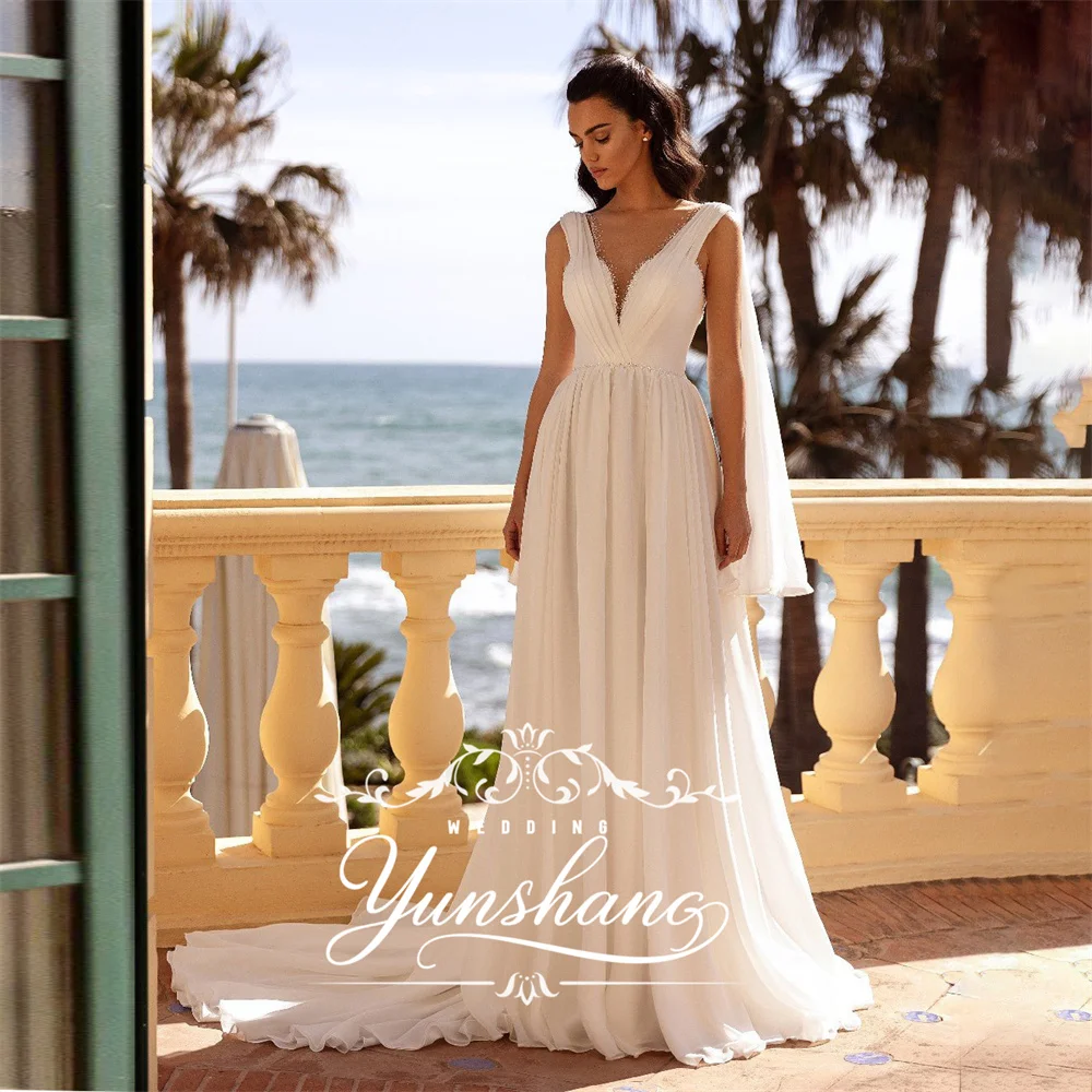 YunShang Customized V-Neck Straight Wedding Dress Sweep Train Spaghetti Strap Ruffles Diomands Beading Backless 2025 Simple
YunShang Customized V-Neck Straight Wedding Dress Sweep Train Spaghetti Strap Ruffles Diomands Beading Backless 2025 Simple