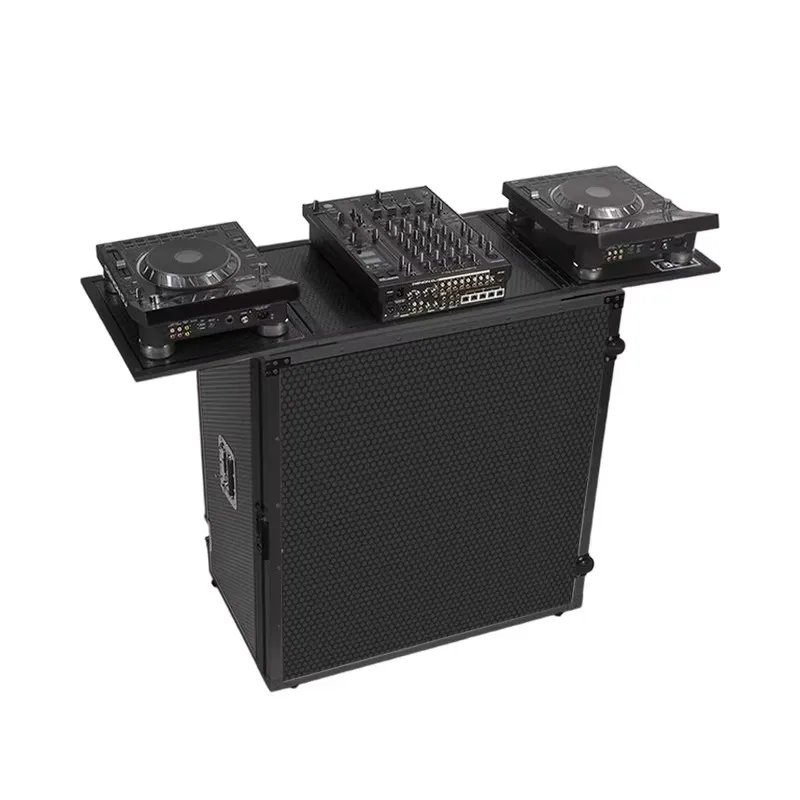Foldable portable DJ facade booth with flying trunk black aluminum frame plywood
Foldable portable DJ facade booth with flying trunk black aluminum frame plywood