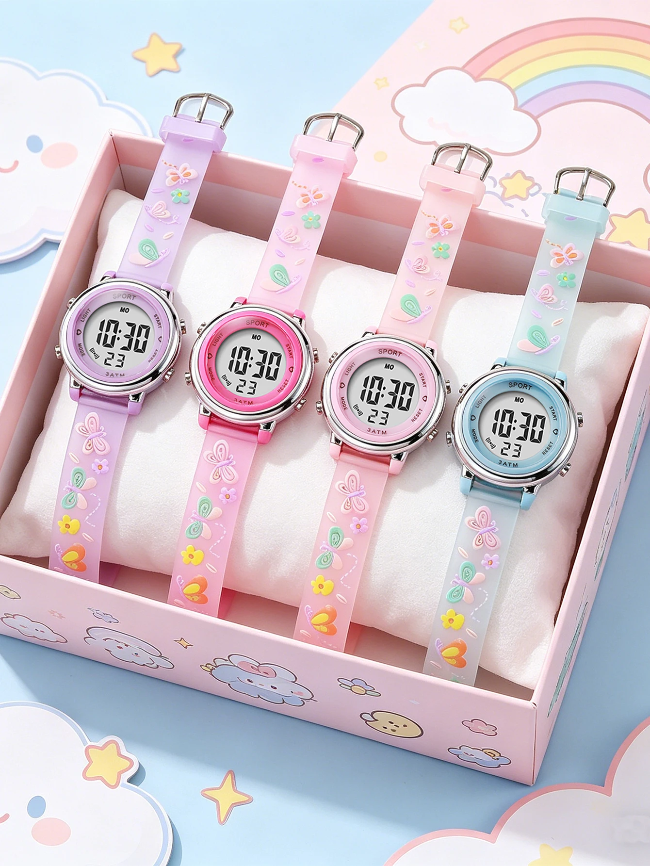 4Pcs/Set Butterfly Flower Kids Digital Watch Cute LED Sports Watch Waterproof 3ATM Silicone Strap Wristwatch for Girls Children
4Pcs/Set Butterfly Flower Kids Digital Watch Cute LED Sports Watch Waterproof 3ATM Silicone Strap Wristwatch for Girls Children