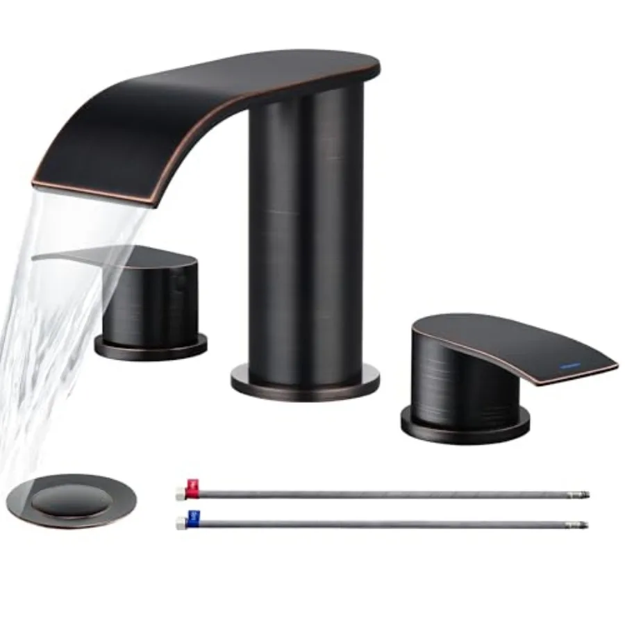 Bathroom Faucet, Waterfall Bathroom Sk Faucet with Metal Pop-up Dra Stopper and Supply Hoses, Handle Widespread Faucets for Van
Bathroom Faucet, Waterfall Bathroom Sk Faucet with Metal Pop-up Dra Stopper and Supply Hoses, Handle Widespread Faucets for Van