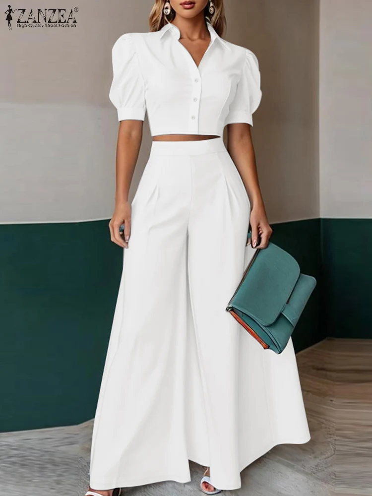 ZANZEA Stylish Woman 2 Piece Sets Short Puff Sleeve Crop Tops Wide Leg Pants Office Commute Street Fashion Pant Sets 2PCS Outfit
ZANZEA Stylish Woman 2 Piece Sets Short Puff Sleeve Crop Tops Wide Leg Pants Office Commute Street Fashion Pant Sets 2PCS Outfit