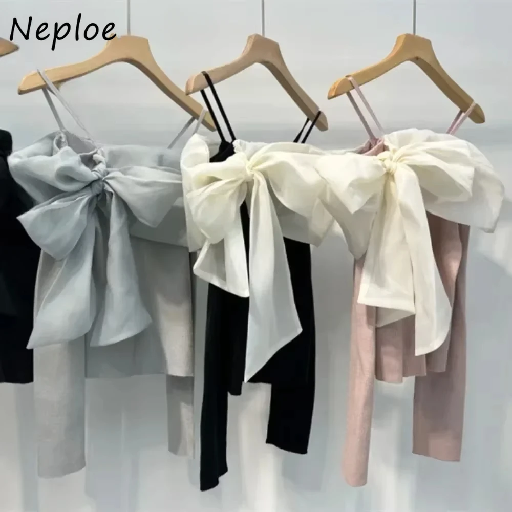 Neploe New Sweet Chiffon Slash Neck Long Sleeve Pullovers Patchwork Off Shoulder Spaghetti Bow Jumper Japan Lace Up Knit Mujer
Neploe New Sweet Chiffon Slash Neck Long Sleeve Pullovers Patchwork Off Shoulder Spaghetti Bow Jumper Japan Lace Up Knit Mujer