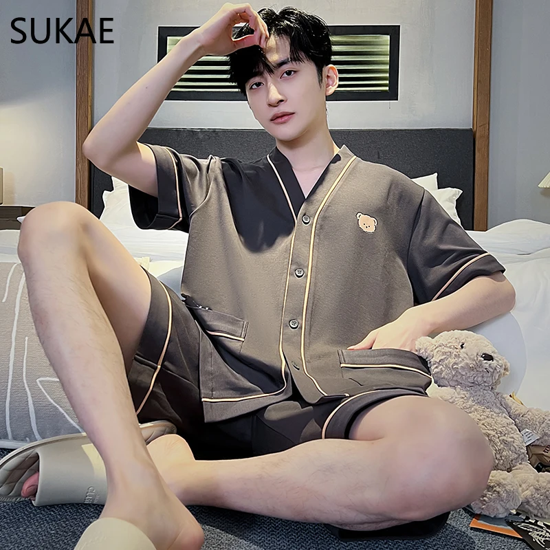Young Man's Pajamas Summer Shorts Two Pieces Sleepwear V Collar Button Placket Faux Cotton Homewear Japanese Kimono Style Pyjama
Young Man's Pajamas Summer Shorts Two Pieces Sleepwear V Collar Button Placket Faux Cotton Homewear Japanese Kimono Style Pyjama