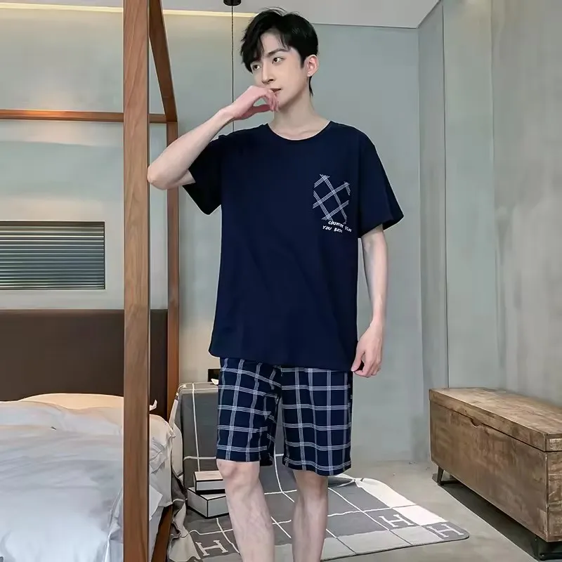 Men Summer Pajamas Set Short-Sleeved Cartoon Striped Homewear Shorts Casual Teenage Students Sleepwear Comfortable Home Clothes
Men Summer Pajamas Set Short-Sleeved Cartoon Striped Homewear Shorts Casual Teenage Students Sleepwear Comfortable Home Clothes