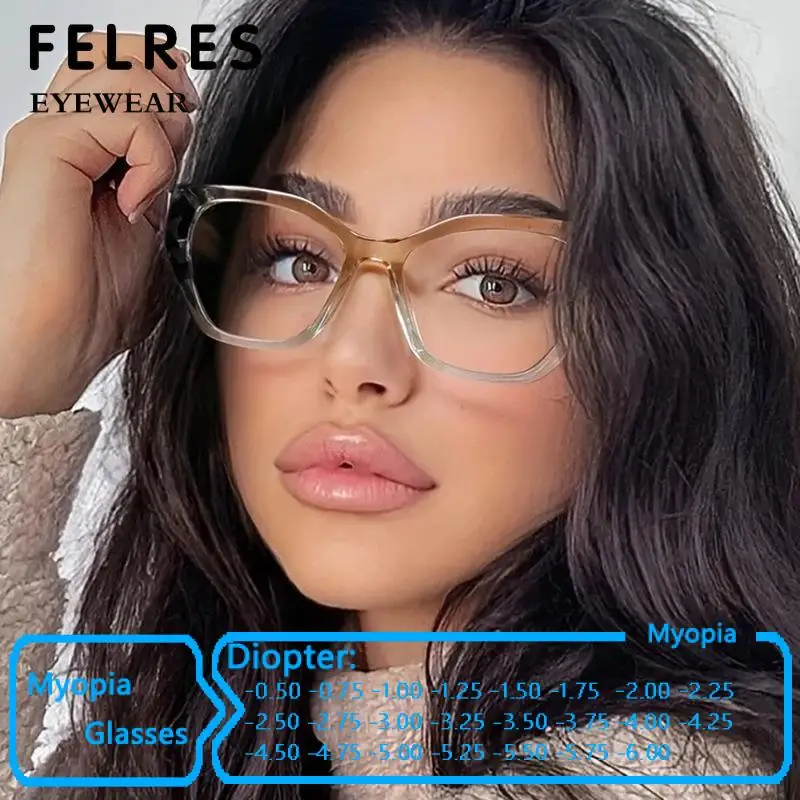 Women Double Color Champagne Frame Myopia Glasses Anti Blue Light Cat Eye Prescription Glasses Customized Diopter -0.5 To -6.0
Women Double Color Champagne Frame Myopia Glasses Anti Blue Light Cat Eye Prescription Glasses Customized Diopter -0.5 To -6.0