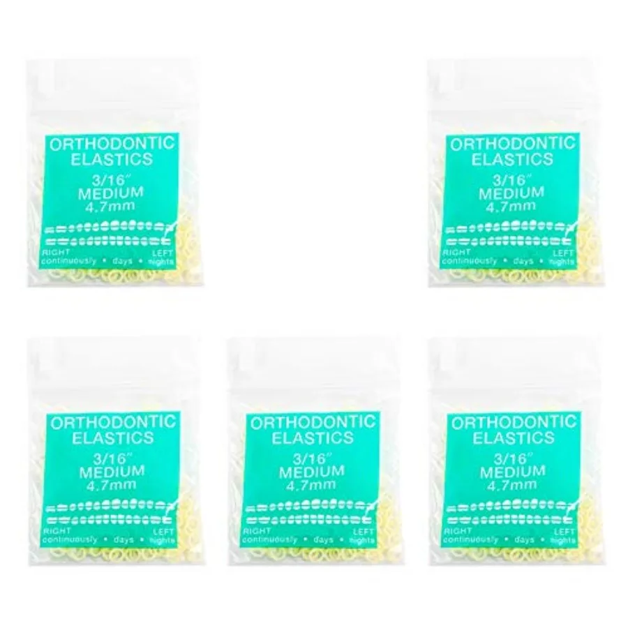 Orthodontic Rubber Bands 3/6 Medium, 500 Pack 4.5 oz Intraoral Rubber Bands Latex Made in USA
Orthodontic Rubber Bands 3/6 Medium, 500 Pack 4.5 oz Intraoral Rubber Bands Latex Made in USA