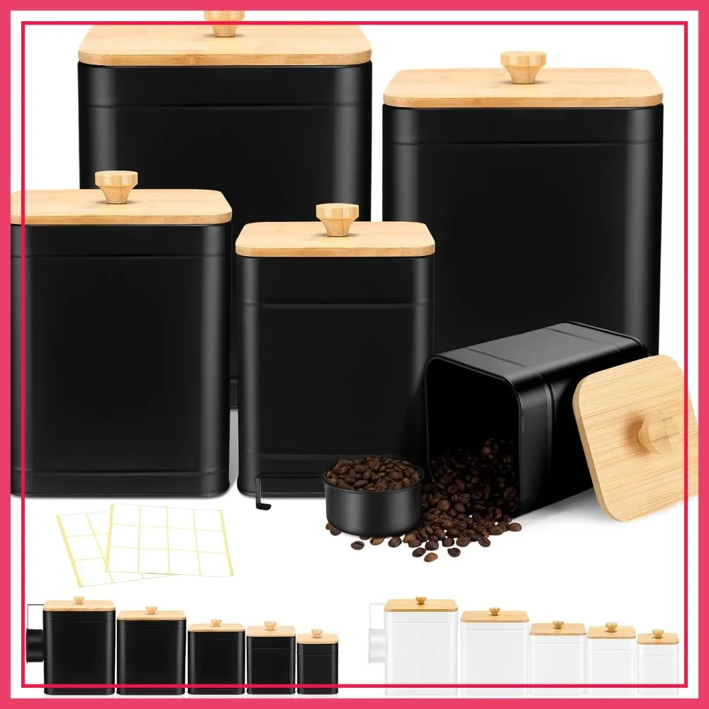 5 Pcs Airtight Kitchen Canisters for Countertop with Labels, Metal Food Storage Set for Coffee Tea Sugar Flour, Farmhouse Big Jars with Spoon, Black
5 Pcs Airtight Kitchen Canisters for Countertop with Labels, Metal Food Storage Set for Coffee Tea Sugar Flour, Farmhouse Big Jars with Spoon, Black