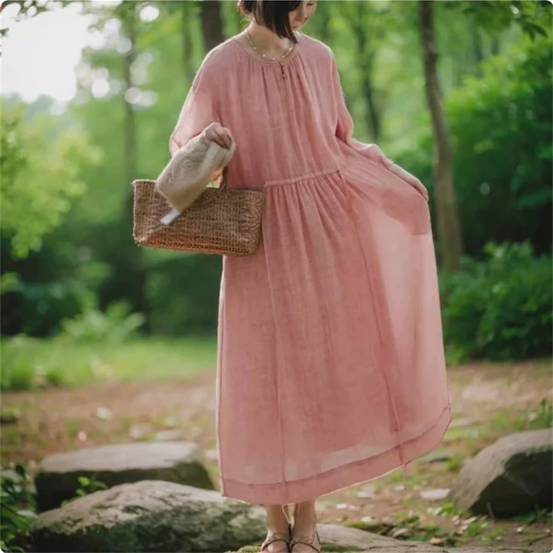 Women Ramie Casual Midi Dresses Spring Summer O Neck Three Quarter Sleeve Dress Lace Up Elastic Waist Vestidos
Women Ramie Casual Midi Dresses Spring Summer O Neck Three Quarter Sleeve Dress Lace Up Elastic Waist Vestidos