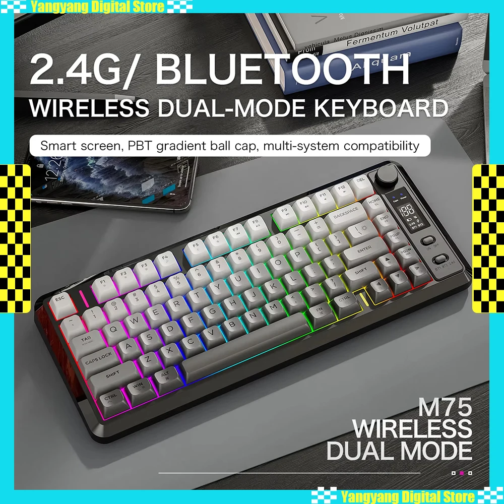 FREEWOLF M75 Bluetooth-клавиатура, беспроводная двухрежимная 2,4G PBT-клавиатура с экраном дисплея, эргономичная игровая клавиатура, аксессуары для ПК
FREEWOLF M75 Bluetooth-клавиатура, беспроводная двухрежимная 2,4G PBT-клавиатура с экраном дисплея, эргономичная игровая клавиатура, аксессуары для ПК