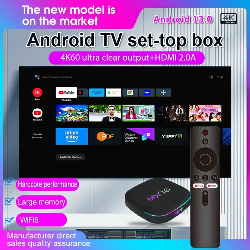 Allwinner H313 MX10 Z4 Android 13 TV Box Build in Dual band WiFi 2.4G/5G WiFi6 + BT5.4 Mali-G31 Hot Selling Ott Box
Allwinner H313 MX10 Z4 Android 13 TV Box Build in Dual band WiFi 2.4G/5G WiFi6 + BT5.4 Mali-G31 Hot Selling Ott Box