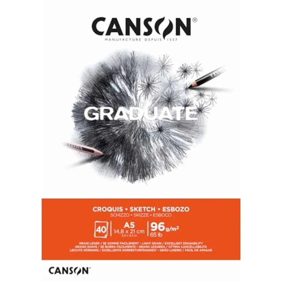 Graduate Light Grain 96gsm Sketch Paper Pad, Glued Short Side, 40 Natural White Sheets, Ideal for Professional Artists and Stud
Graduate Light Grain 96gsm Sketch Paper Pad, Glued Short Side, 40 Natural White Sheets, Ideal for Professional Artists and Stud